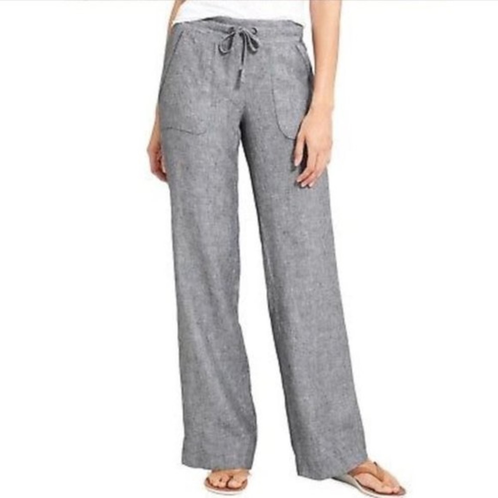 Athleta Heather Gray 100% Linen Wide Leg Pants 4